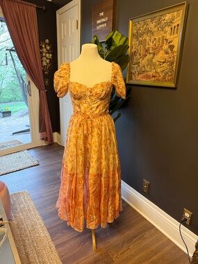 NWT House of CB Vintage-Inspired Floral Midi Dress with Puff Sleeves